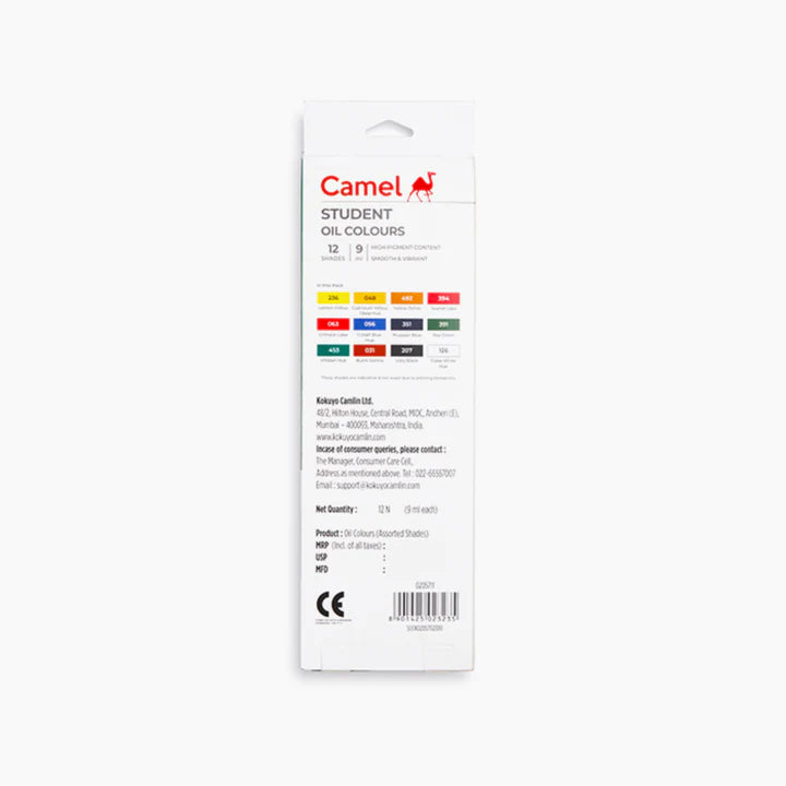 Camel Student Oil Colours Assorted Pack of 12 Shades in 9ml Tubes - Retail Maharaj