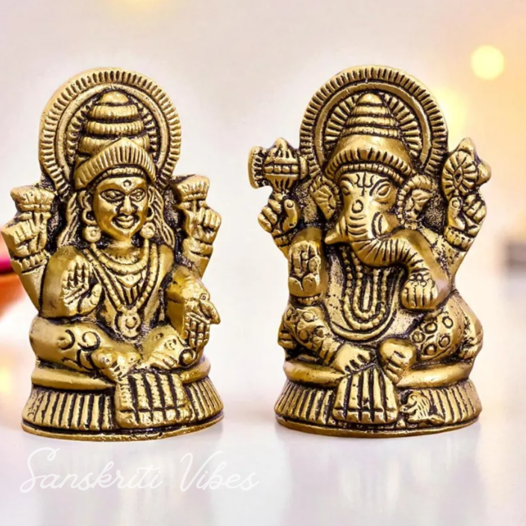Metal Laxmi & Ganesh Idol Pair Gold-Finish Mini Statues (7.5 cm × 4 cm Each), 160 g Auspicious Home Puja Decor & Diwali Gift - Retail Maharaj