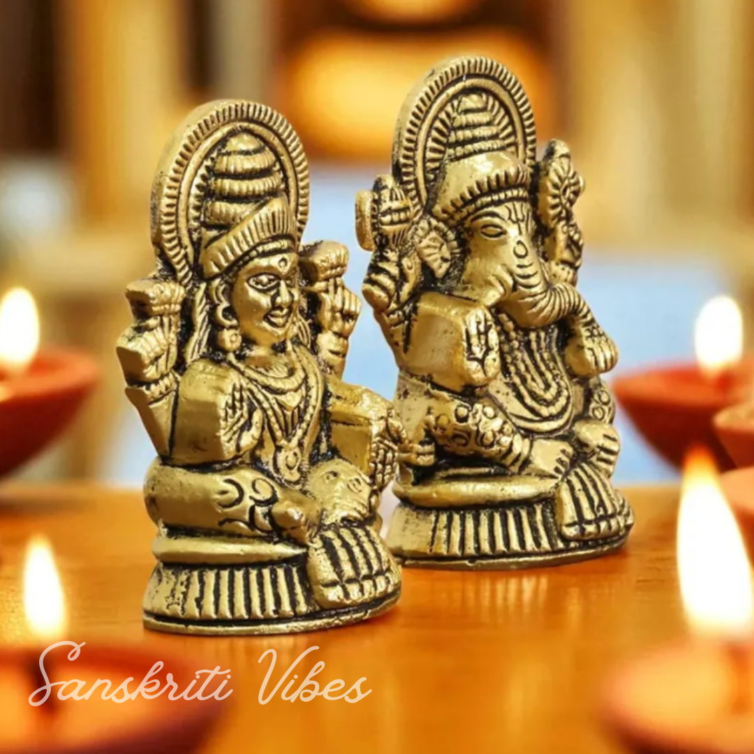 Metal Laxmi & Ganesh Idol Pair Gold-Finish Mini Statues (7.5 cm × 4 cm Each), 160 g Auspicious Home Puja Decor & Diwali Gift - Retail Maharaj