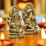 Metal Laxmi & Ganesh Idol Pair Gold-Finish Mini Statues (7.5 cm × 4 cm Each), 160 g Auspicious Home Puja Decor & Diwali Gift - Retail Maharaj