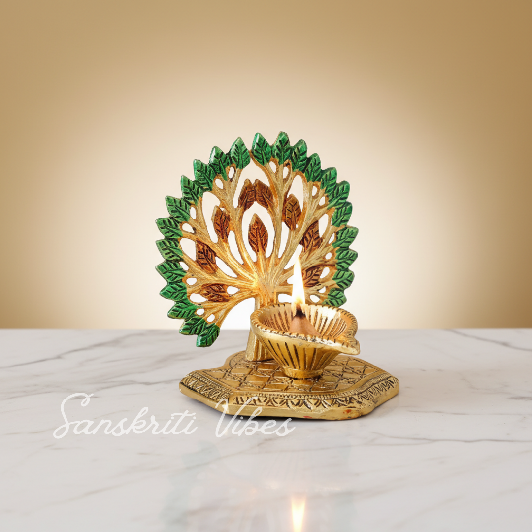 Metal Home Decorative Kalpavriksha Tree with Decorative Diya Gold Plated Showpiece - Retail Maharaj