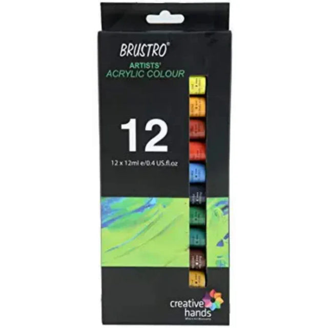 Brustro Artists Acrylic Colour Paint Set 12 Colours 12ml Tubes - Retail Maharaj