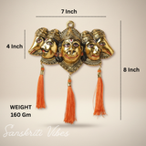 Metal Panchmukhi Hanuman Ji Murti for Door Entrance Statue Wall Hanging Showpiece with Silk Latakan in Gold Finish - Sanskriti Vibes - Retail Maharaj