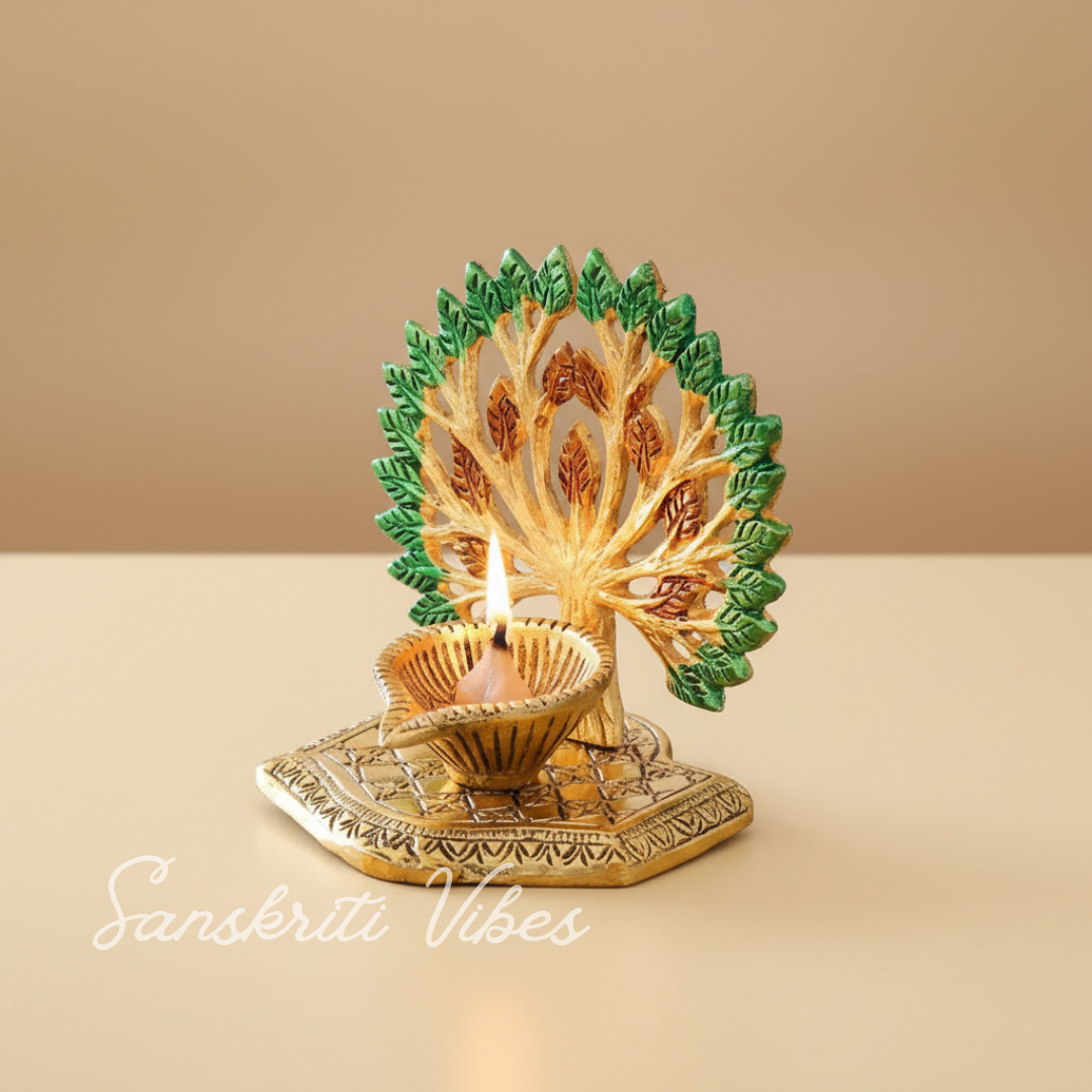 Metal Home Decorative Kalpavriksha Tree with Decorative Diya Gold Plated Showpiece - Retail Maharaj