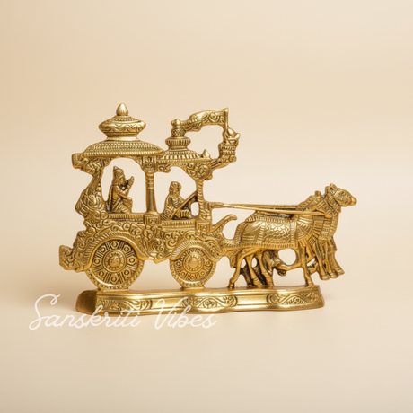Lord Krishna and Arjun Rath Chariot with Two Horses – Metal Decorative Showpiece for Home Temple & Pooja by Sanskriti Vibes | Glossy Finish - Retail Maharaj