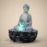 Meditating Buddha Water Fountain Idol Polyresin Lotus Water Fountain Showpiece for Home Garden Living Room Decor Decoration Gift Items, 24 CM - Retail Maharaj
