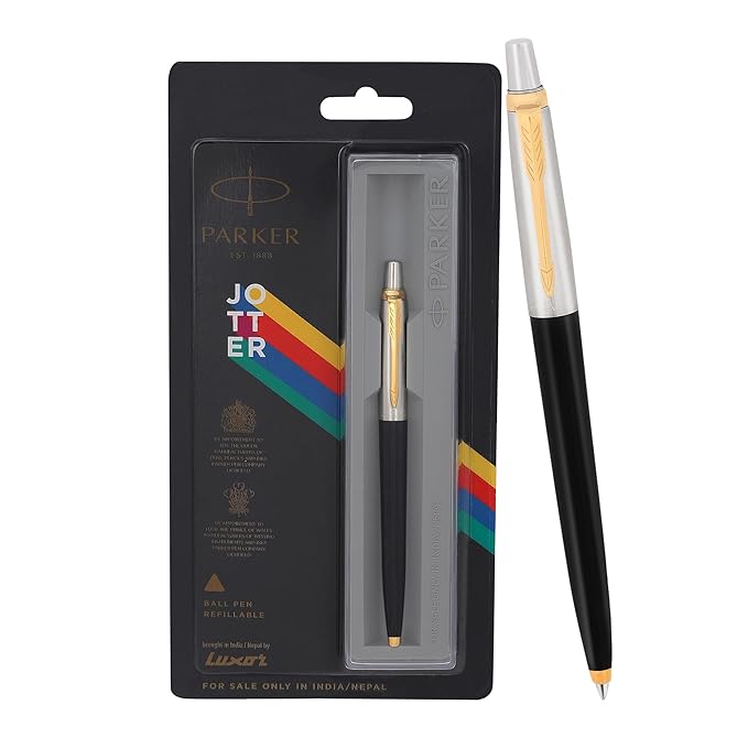 Parker Jotter Standard Ball Pen Gold Trim | Body Color – Black | Ink Color – Blue
