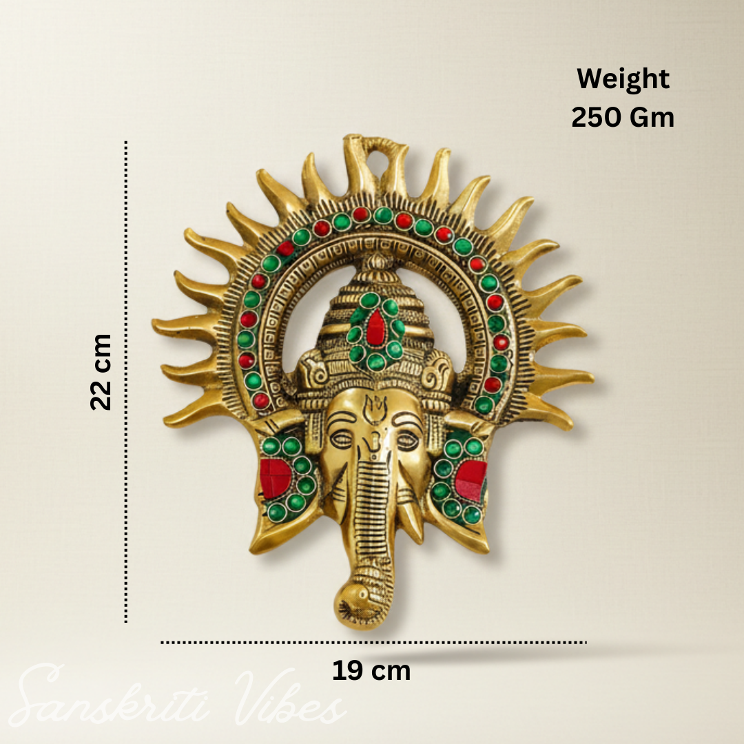 Ganesha Idol with Surya Chakra - Ganesh Murti Wall Hangings Rajasthani Handicrafts Decorative Showpiece for Gifting Anniversary Valentine's Day (Golden) - Retail Maharaj