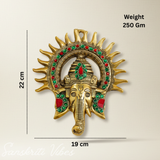 Ganesha Idol with Surya Chakra - Ganesh Murti Wall Hangings Rajasthani Handicrafts Decorative Showpiece for Gifting Anniversary Valentine's Day (Golden) - Retail Maharaj