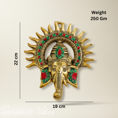 Ganesha Idol with Surya Chakra - Ganesh Murti Wall Hangings Rajasthani Handicrafts Decorative Showpiece for Gifting Anniversary Valentine's Day (Golden) - Retail Maharaj