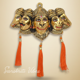 Metal Panchmukhi Hanuman Ji Murti for Door Entrance Statue Wall Hanging Showpiece with Silk Latakan in Gold Finish - Sanskriti Vibes - Retail Maharaj