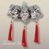 Metal Panchmukhi Hanuman Ji Murti for Door Entrance Statue Wall Hanging Showpiece with Silk Latakan in Gold Finish (Silver) - Sanskriti Vibes - Retail Maharaj