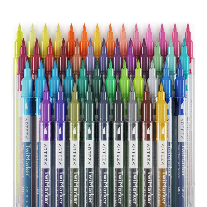Arteza Dual Tip Brush Markers Set – 48 Art Markers with Fine and Brush Tips for Detailed Art - Retail Maharaj