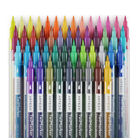 Arteza Dual Tip Brush Markers Set – 48 Art Markers with Fine and Brush Tips for Detailed Art - Retail Maharaj