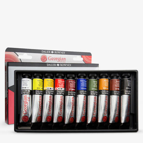 Daler Rowney Georgian Oil Colour Studio Set with Brush 10 x 38ml for Artists - Retail Maharaj