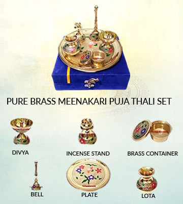 Divya Meenakari Shuddh Brass Puja Thali Set - Retail Maharaj
