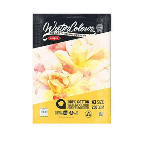 Anupam 100 Percent Cotton Hot Press Watercolour Paper Loose Sheets 250 GSM - Retail Maharaj