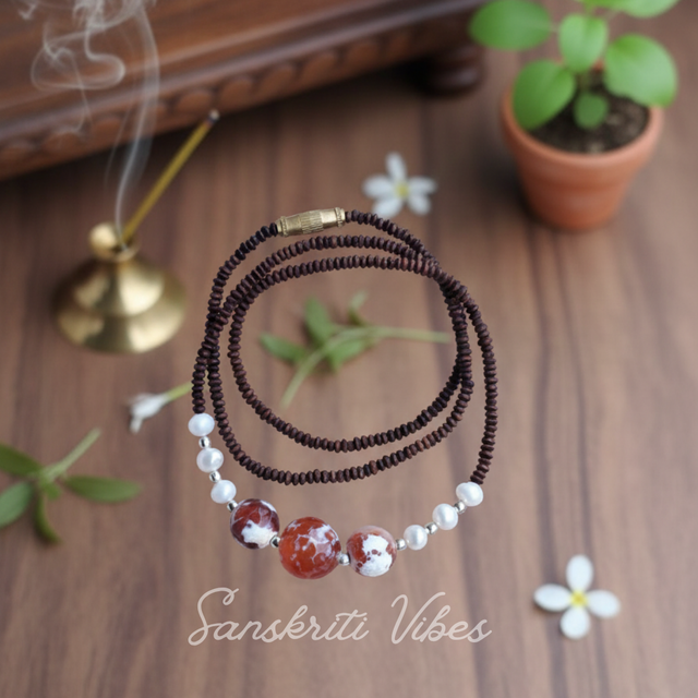 Original Black Tulsi Kanthi Mala with Real Pearl and 92.5 Silver | Handcrafted Spiritual Necklace for Peace, Protection and Positive Energy - Retail Maharaj