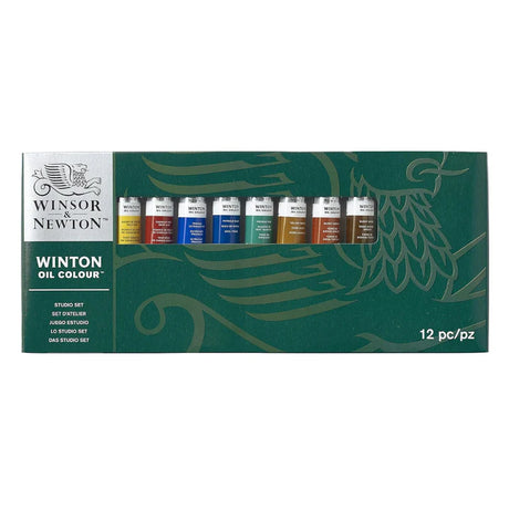 Winsor & Newton Winton Oil Colour Studio Set 8 x 21ml + Titanium White 37ml + Liquin 75ml + 2 Brushes - Retail Maharaj