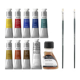 Winsor & Newton Winton Oil Colour Studio Set 8 x 21ml + Titanium White 37ml + Liquin 75ml + 2 Brushes - Retail Maharaj