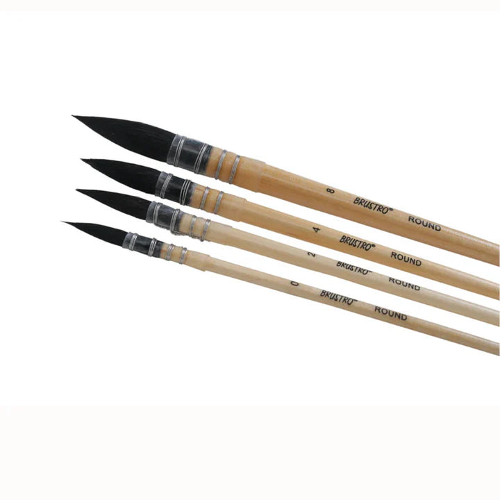 BRUSTRO Artists' Natural Hair Mop Brush Set of 4 (Sizes 0, 2, 4, 8) - Retail Maharaj