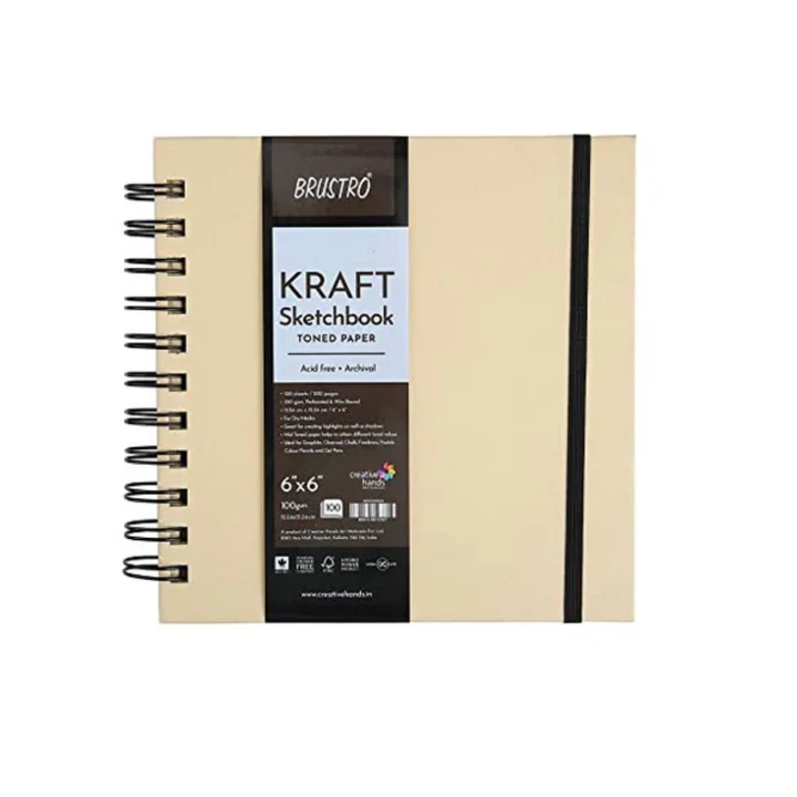 Brustro 6 x 6 Inch Kraft Toned Paper Sketchbook Wiro Bound 100 GSM 100 Sheets - Retail Maharaj