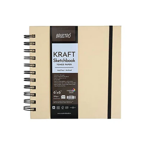 Brustro 6 x 6 Inch Kraft Toned Paper Sketchbook Wiro Bound 100 GSM 100 Sheets - Retail Maharaj