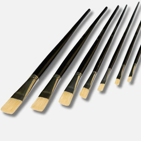 Retail Maharaj Flat Brush Set of 8 Chungking Hog Bristles 11 Inch Long Handle - Retail Maharaj