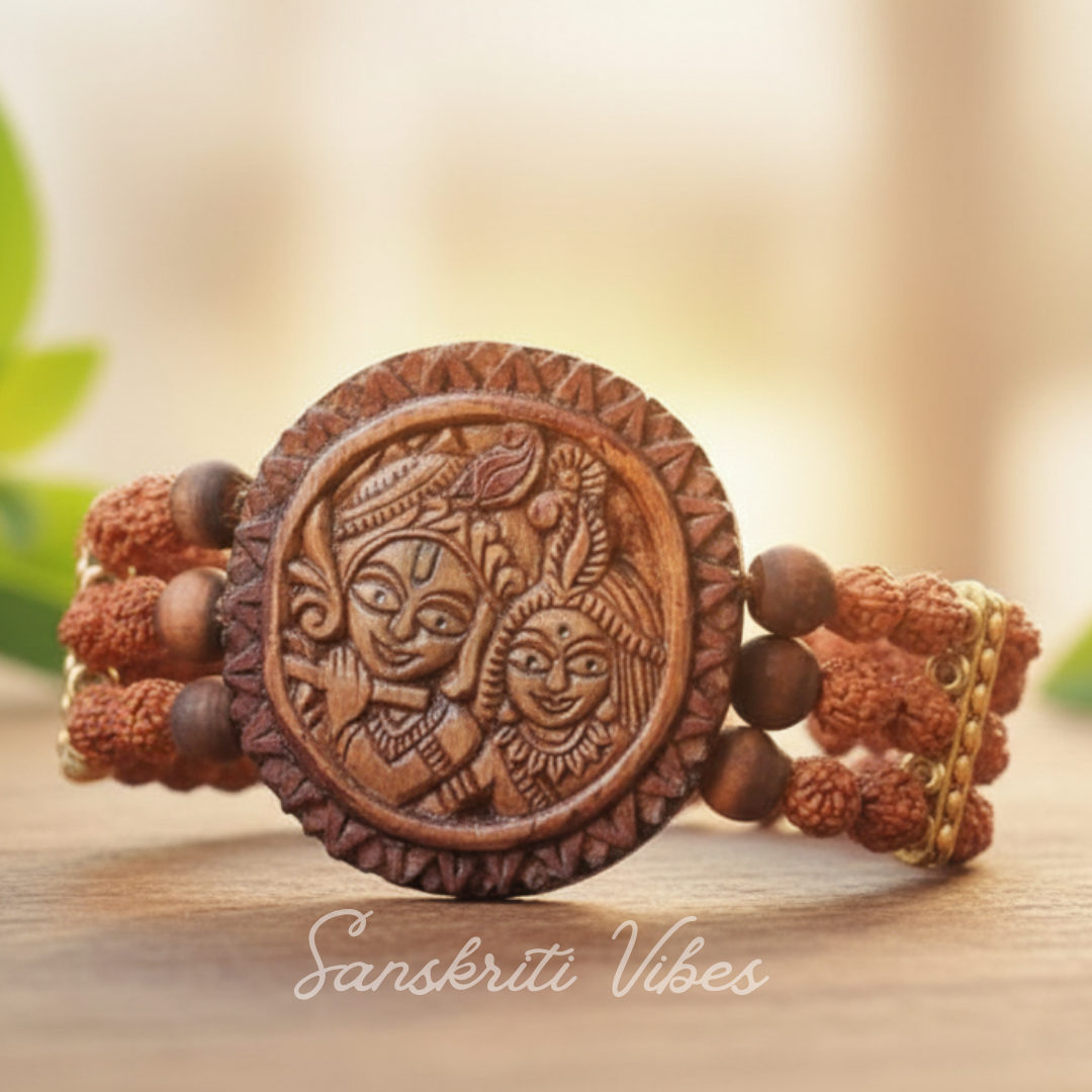Radha Krishna Tulsi with Rudraksha Beads Bracelet – Traditional Look Spiritual Bracelet - Retail Maharaj