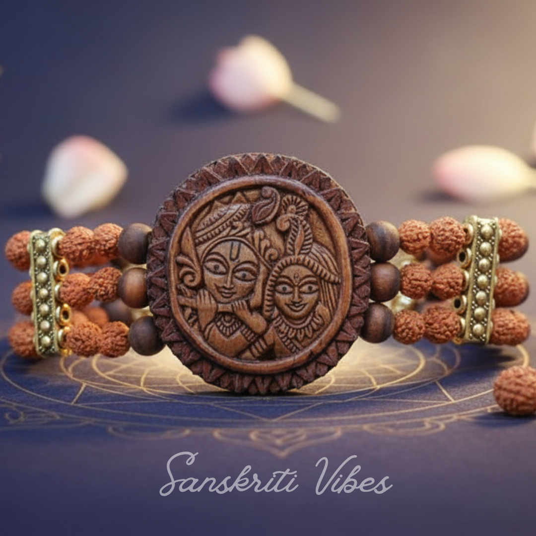 Radha Krishna Tulsi with Rudraksha Beads Bracelet – Traditional Look Spiritual Bracelet - Retail Maharaj