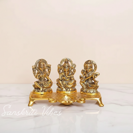 Laxmi Ganesha Saraswati Murti - Metal Showpiece for Pooja Room, Table Decoration and Gift for All Occasions - Retail Maharaj