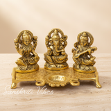 Laxmi Ganesha Saraswati Murti - Metal Showpiece for Pooja Room, Table Decoration and Gift for All Occasions - Retail Maharaj