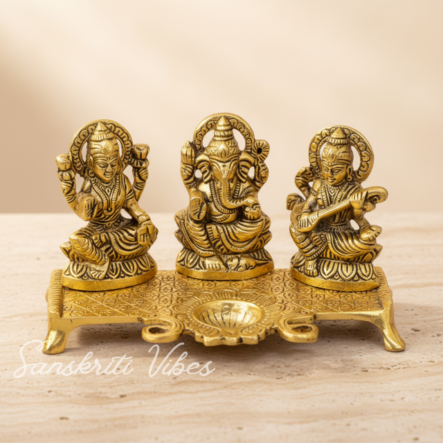 Laxmi Ganesha Saraswati Murti - Metal Showpiece for Pooja Room, Table Decoration and Gift for All Occasions - Retail Maharaj