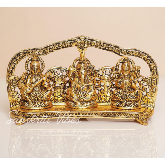 Laxmi Ganesha Saraswati Murti - Metal Showpiece for Pooja Room, Table Decoration, and Gift for All Occasions - Retail Maharaj