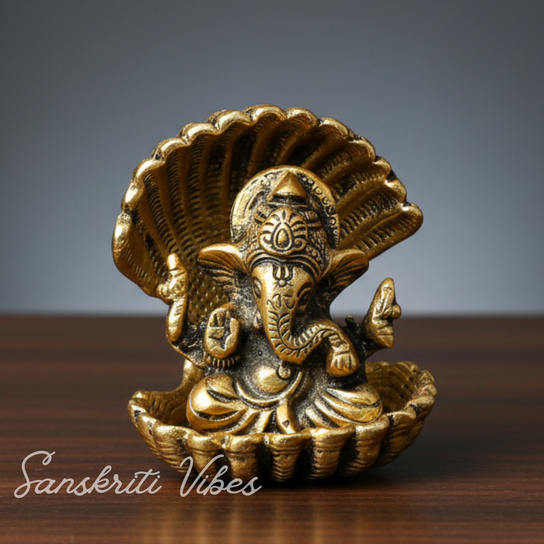 Ganesha Metal Statue Decorative Showpiece – Handcrafted Gold-Plated Ganpati Idol for Home Decor & Auspicious Gifting (Glossy Finish, Made in India)