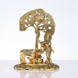 Kamdhenu Cow with Krishna Standing Under Tree Playing Flute – Metal Decorative Statue by Sanskriti Vibes | Glossy Finish for Home Temple & Pooja - Retail Maharaj