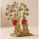 Metal Laxmi Ganesha Murti Under Tree - Showpiece for Pooja Room, Table Decoration, and Gift for All Occasions - Retail Maharaj