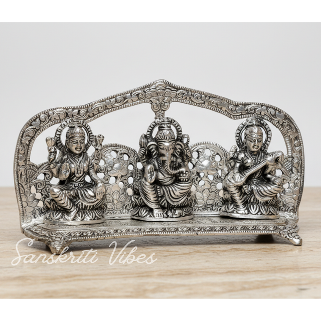 Laxmi Ganesh Saraswati Metal Statue For Pooja & Home - Retail Maharaj