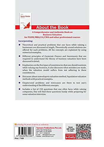 Taxmanns Business Valuation [Text & Cases] Judicious Mixture of Corporate Finance Theory and Business Valuation Practice | Reprint Edition 2021 [Paperback] Pitabas Mohanty - Retail Maharaj