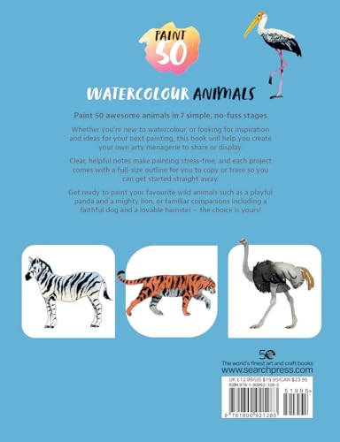 Paint 50: Watercolour Animals: From basic shapes to amazing paintings in super-easy steps - Retail Maharaj