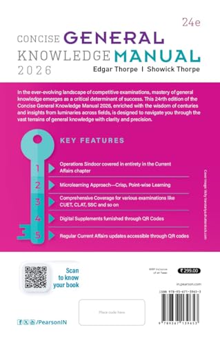 Pearson - Concise General Knowledge Manual - 2026 | Comprehensive Coverage for various examinations like CUET, CLAT, SSC | Current Updates Accessible ... Affairs Operation Sindoor | 24th Edition - Retail Maharaj