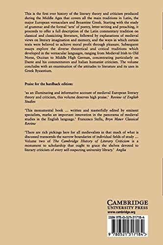 The Cambridge History of Literary Criticism: Volume 2, The Middle Ages: 02 (The Cambridge History of Literary Criticism, Series Number 2) - Retail Maharaj