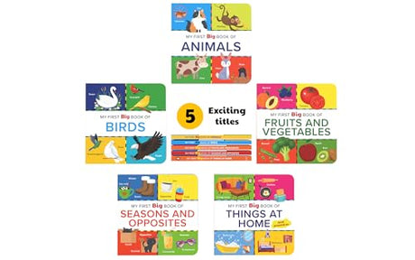 My First Big Book Boxset-Volume 2 (5 Books): A Pizza Box of 5 Large Font Illustrated Board Books on Animals, Birds, Fruits and Vegetables, Seasons, Opposites and Things at Home | Vocabulary Builder for Preschool Kids, Toddlers I Perfect Gift Set I Ages 1+ - Retail Maharaj