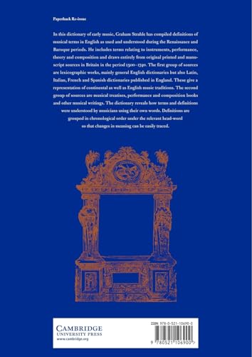 An Early Music Dictionary: Musical Terms from British Sources 1500–1740 (Cambridge Musical Texts and Monographs) - Retail Maharaj