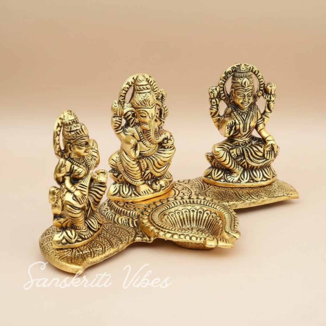 Metal Laxmi Ganesh Saraswati Statue for Home Decor Decorative Showpiece – 11 Cm (Aluminium) - Retail Maharaj