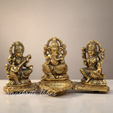 Metal Laxmi Ganesh Saraswati Statue for Home Decor Decorative Showpiece – 11 Cm (Aluminium) - Retail Maharaj