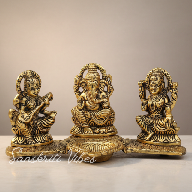 Metal Laxmi Ganesh Saraswati Statue for Home Decor Decorative Showpiece – 11 Cm (Aluminium) - Retail Maharaj