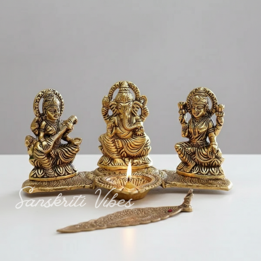 Metal Laxmi Ganesh Saraswati Statue for Home Decor Decorative Showpiece – 11 Cm (Aluminium) - Retail Maharaj