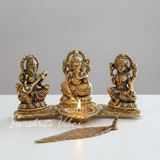 Metal Laxmi Ganesh Saraswati Statue for Home Decor Decorative Showpiece – 11 Cm (Aluminium) - Retail Maharaj
