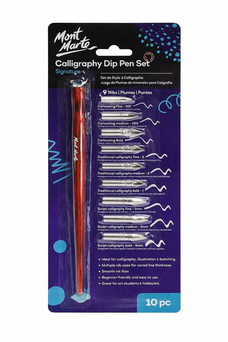 Mont Marte Dipper Pens & Nibs Set – Pen with 9 Interchangeable Nibs for Calligraphy - Retail Maharaj
